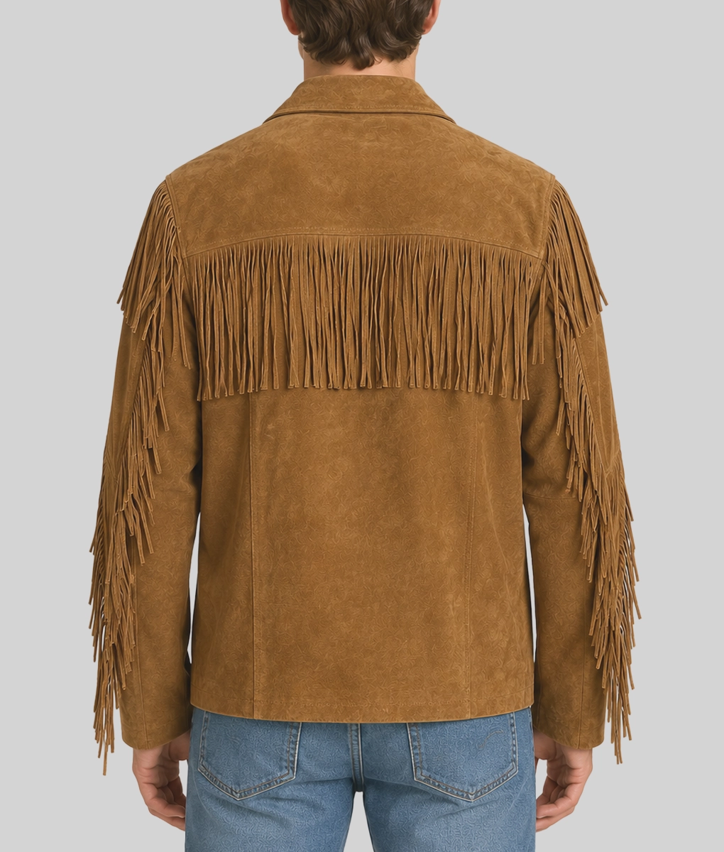 Noah Men's Brown Western Fringe Leather Jacket-Back