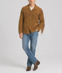 Noah Men's Brown Western Fringe Leather Jacket-Front