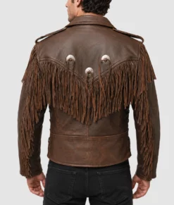 Paul Men's Brown Double Rider Fringe Leather Jacket-Back