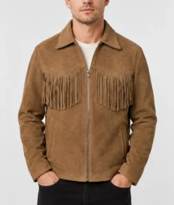 Paul Men's Brown Western Style Fringed Leather Jacket-Front