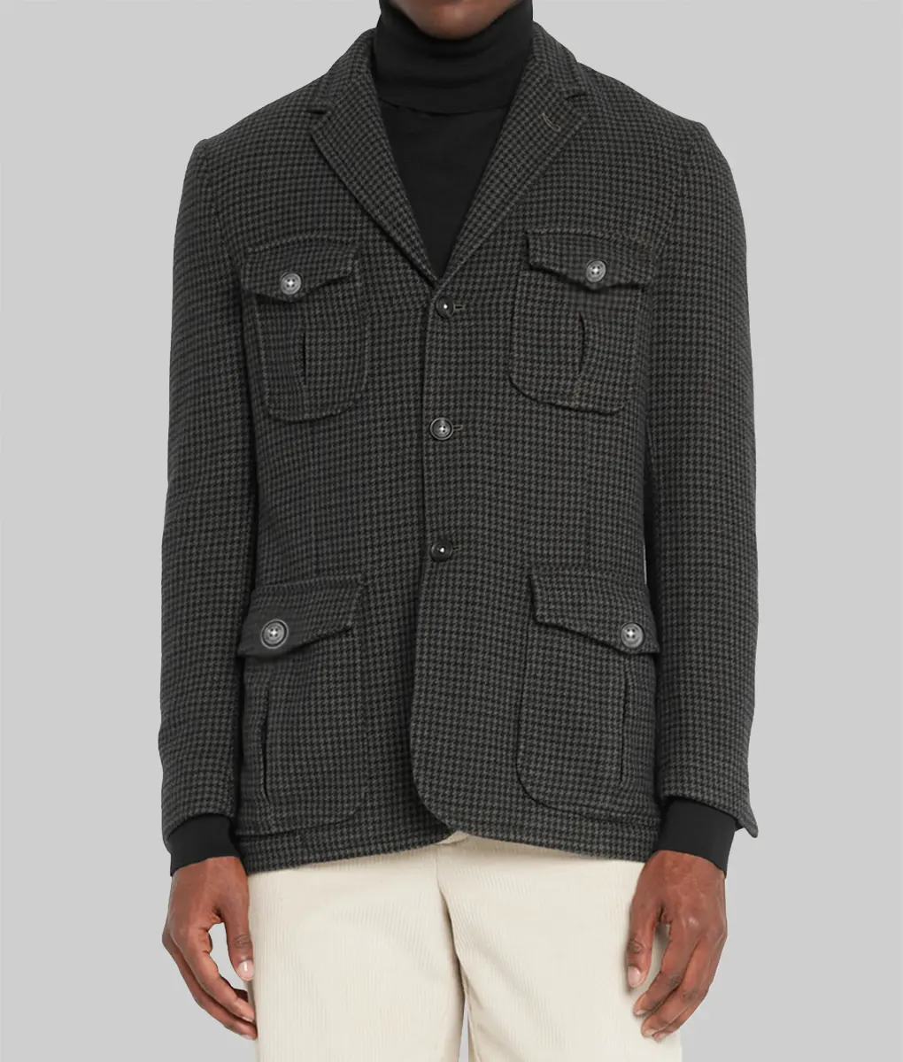 Sinners Michael B. Jordan Houndstooth Cotton Jacket-Front View