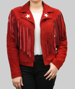 Tina Women's Western Style Red Fringed Leather Jacket NYC Jackets