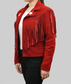 Tina Women's Western Style Red Fringed Leather Jacket NYC Jackets