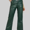 Jean Women's Regular Style Green Leather Pants with High Rise Waist
