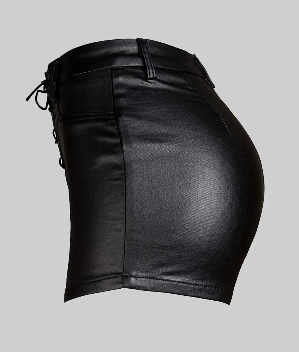 Jean Women's Black Front Lace-Up Leather Short - Image 2