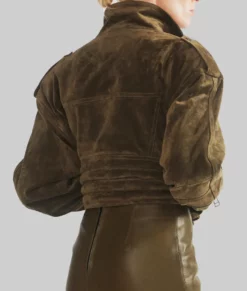 Barbara Palvin Suede Biker Jacket-Back View
