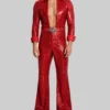 Benson Red Sequin Jumpsuit-Front