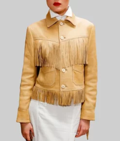 Charlotte Lawrence Beige Fringe Jacket NYC Jackets