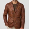 Dean Men's Brown Vintage Leather Blazer-Front