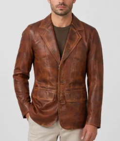 Dean Men's Brown Vintage Leather Blazer-Front