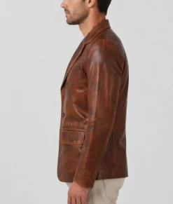 Dean Men's Brown Vintage Leather Blazer-Side