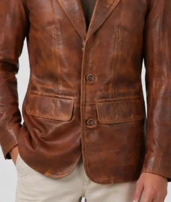 Dean Men's Brown Vintage Leather Blazer-Zoom