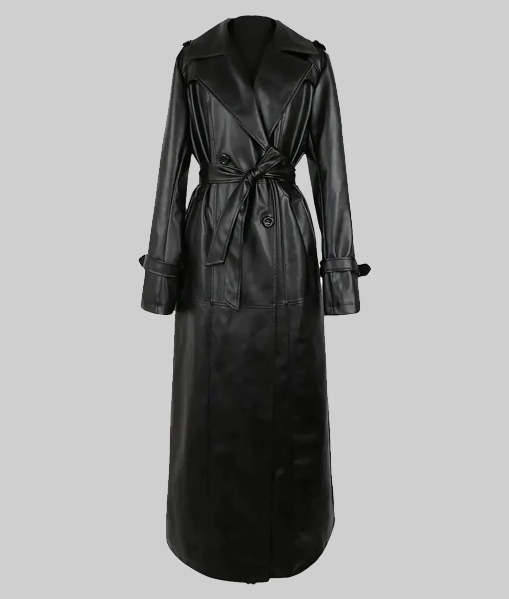 Eiza Gonzalez Black Leather Trench Coat-Generic