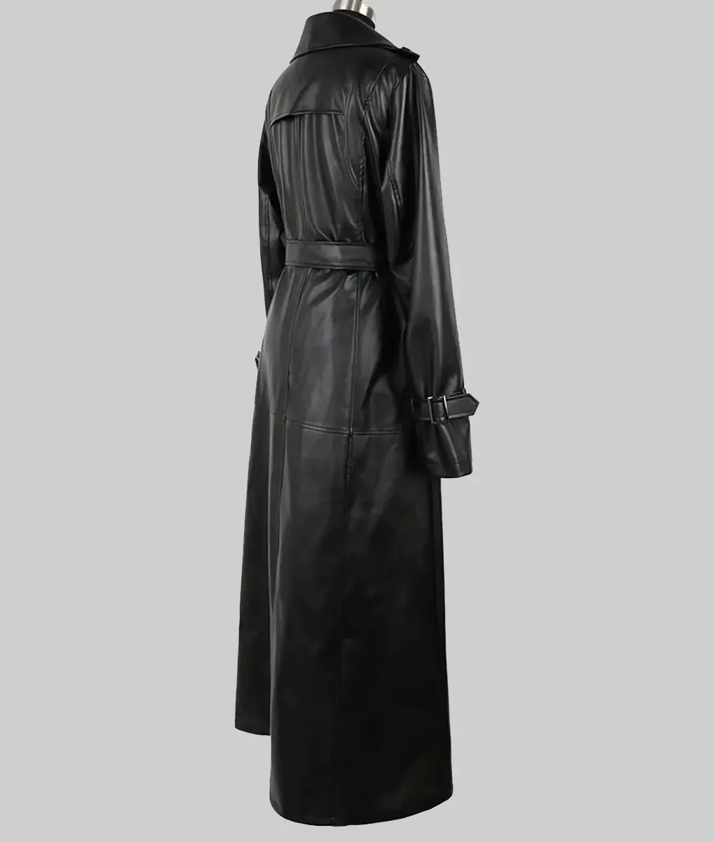 Eiza Gonzalez Black Leather Trench Coat-Generic