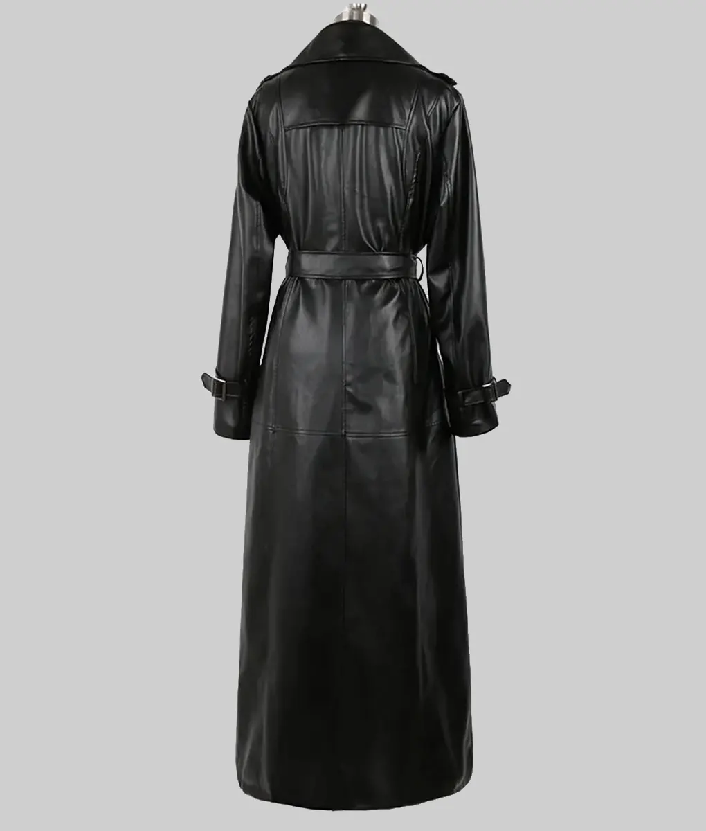 Eiza Gonzalez Black Leather Trench Coat-Generic