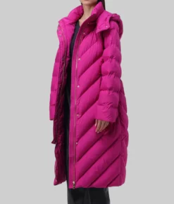 Elsbeth Carrie Preston Pink Hooded Puffer Coat-Side View
