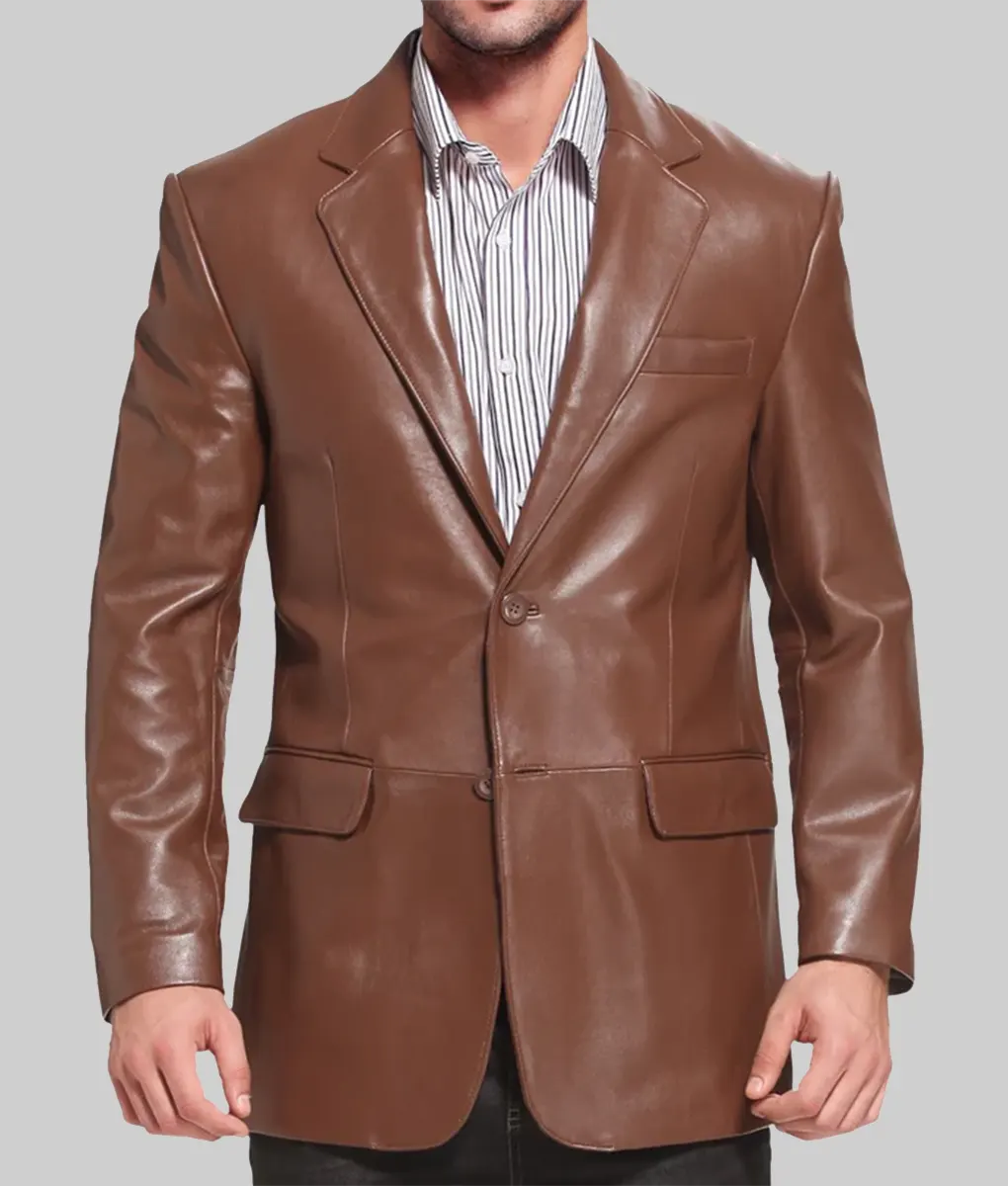 Henry Men's Classic Brown Leather Blazer NYC Jackets