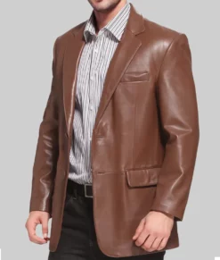 Henry Men's Classic Brown Leather Blazer NYC Jackets