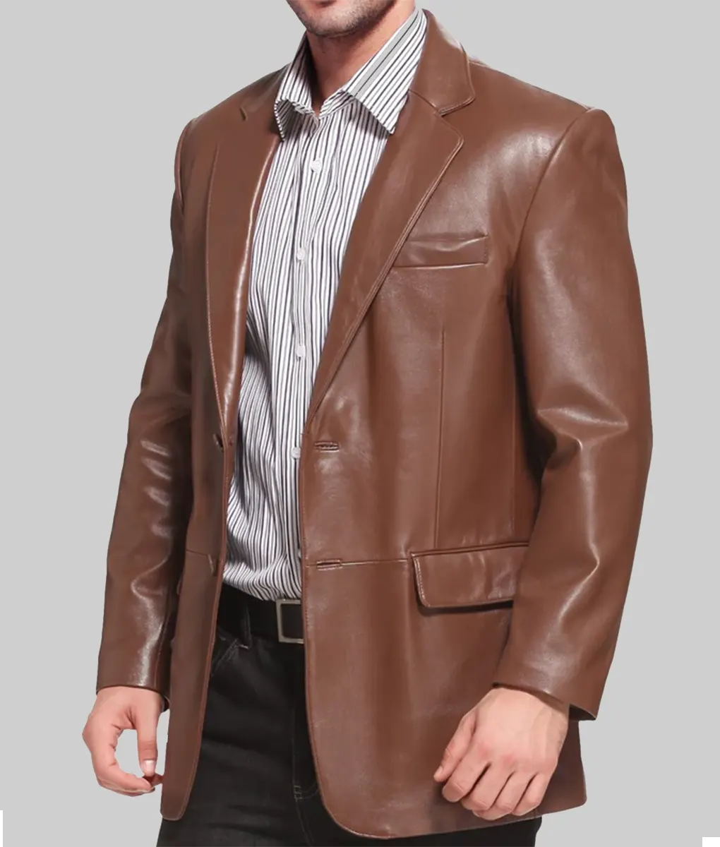 Henry Men's Classic Brown Leather Blazer NYC Jackets