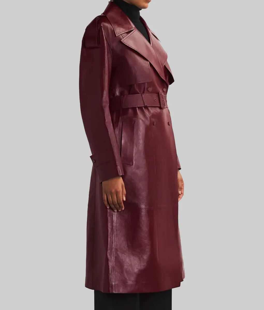 Only Murders in the Building Selena Gomez Maroon Coat-Side View