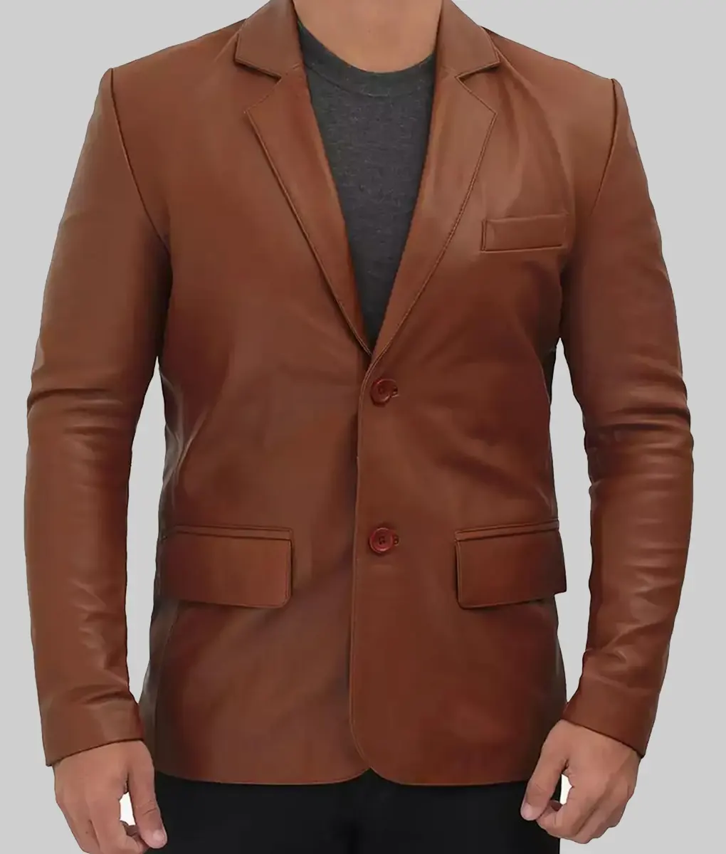 Paul Men's Leather Blazer in Brown NYC Jackets