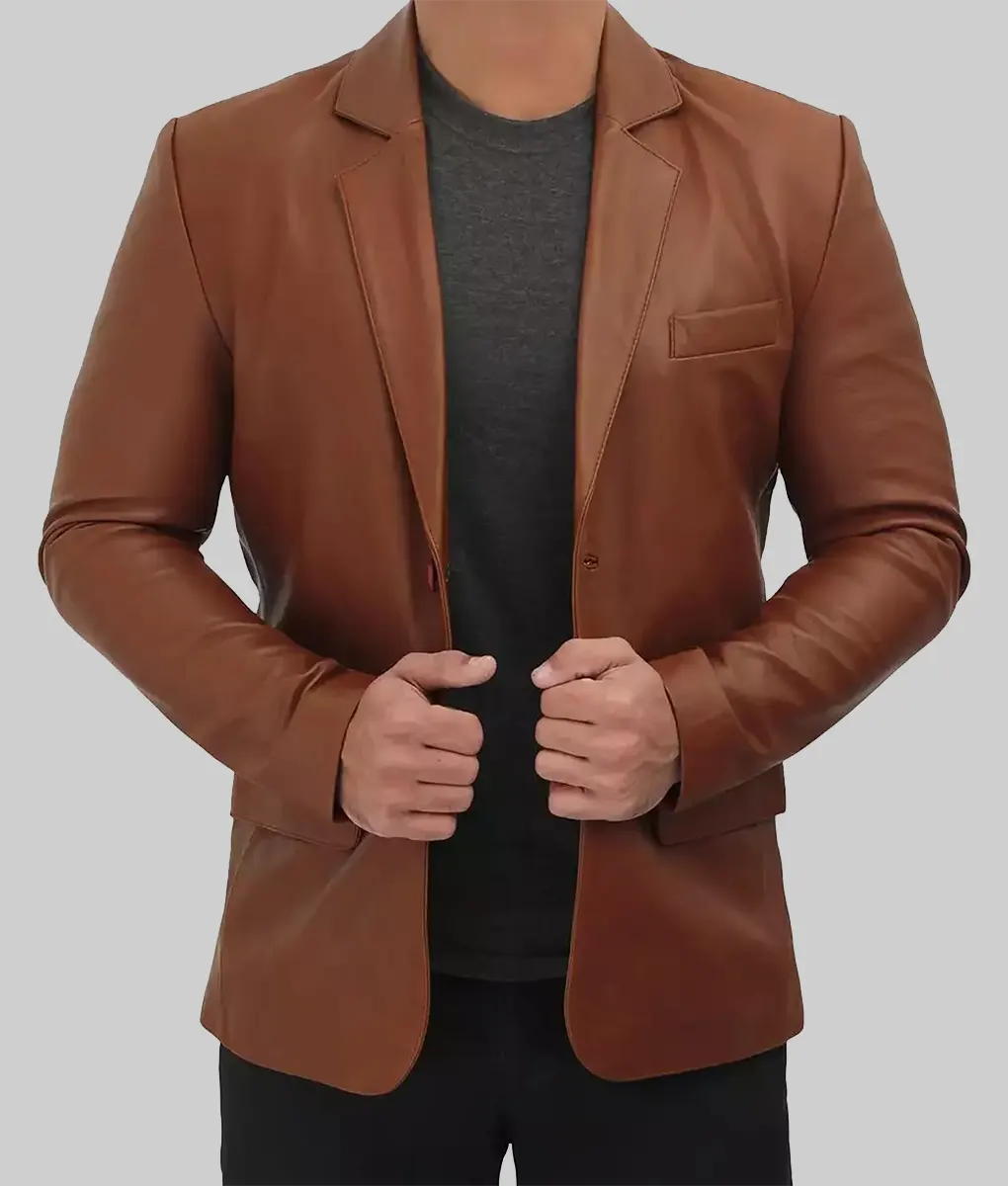Paul Men's Leather Blazer in Brown NYC Jackets