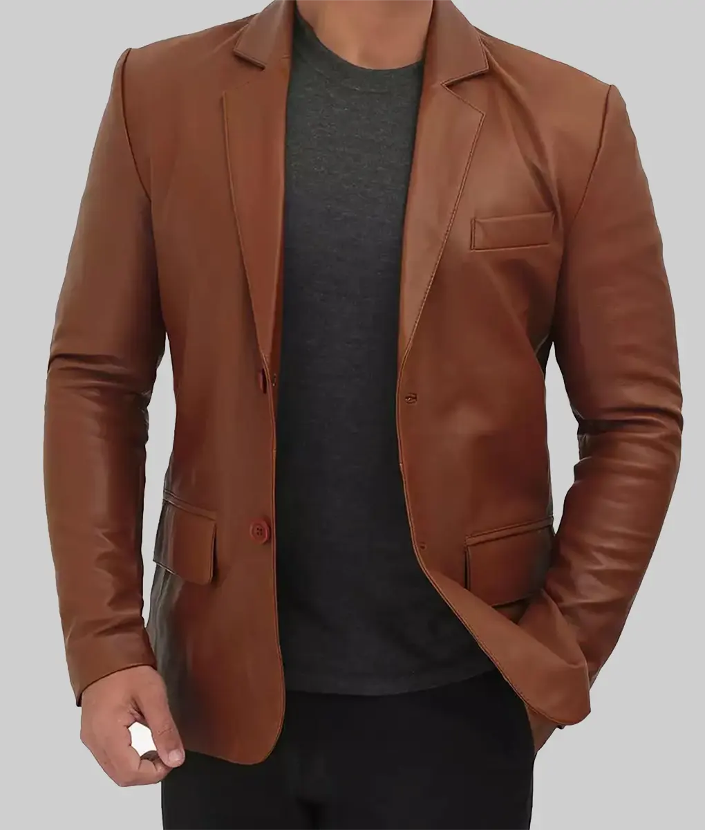Paul Men's Leather Blazer in Brown NYC Jackets