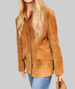 Romee Strijd Quilted Brown Suede Jacket-Side View