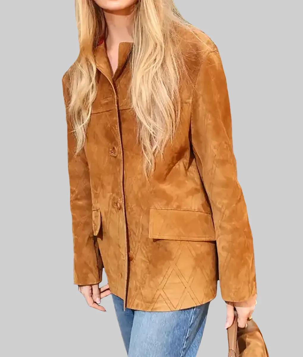 Romee Strijd Quilted Brown Suede Jacket-Side View