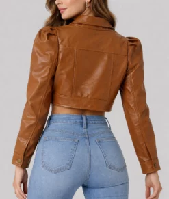 Stacy Women’s Brown Leather Cropped Jacket-Back