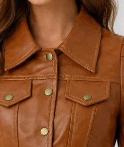 Stacy Women’s Brown Leather Cropped Jacket-Zoom