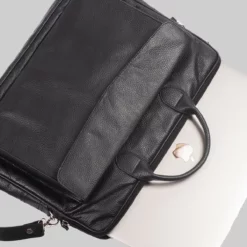 Black Leather Office Laptop Bag (2)