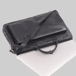 Black Leather Office Laptop Bag (4)