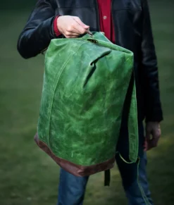 Curt Multi Function Green Leather Backpack - Back