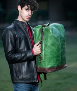 Curt Multi Function Green Leather Backpack - Left