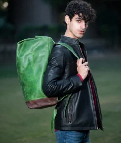 Curt Multi Function Green Leather Backpack - Right