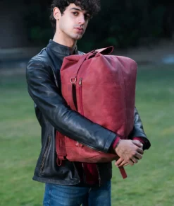 Curt Multi Function Maroon Red Leather Backpack - Front