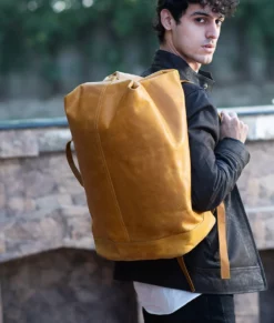 Curt Multi Function Tan Leather Backpack - Back 1