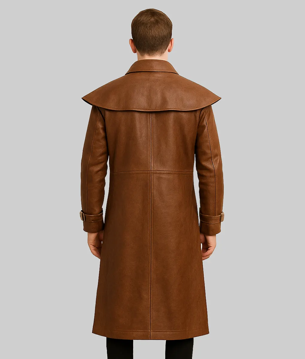 David Men's Brown Duster Coat - Back