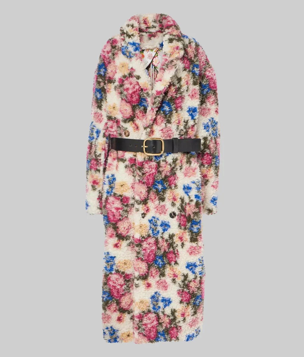 Elsbeth Carrie Preston Floral Print Teddy Coat-Front