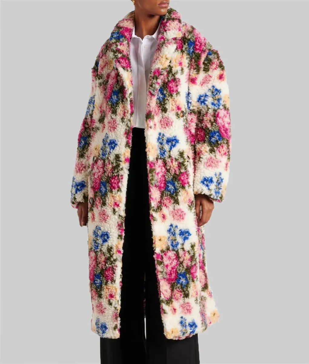 Elsbeth Carrie Preston Floral Print Teddy Coat-Front