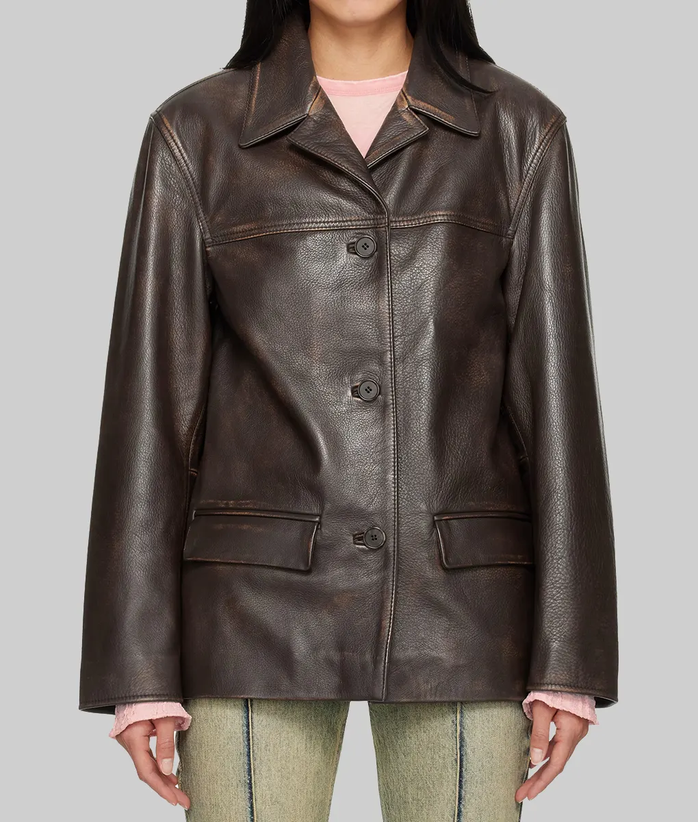 Emilio Romanelli Brown Leather Women Jacket