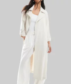 Jennifer Lopez White Belted Trench Coat-Front