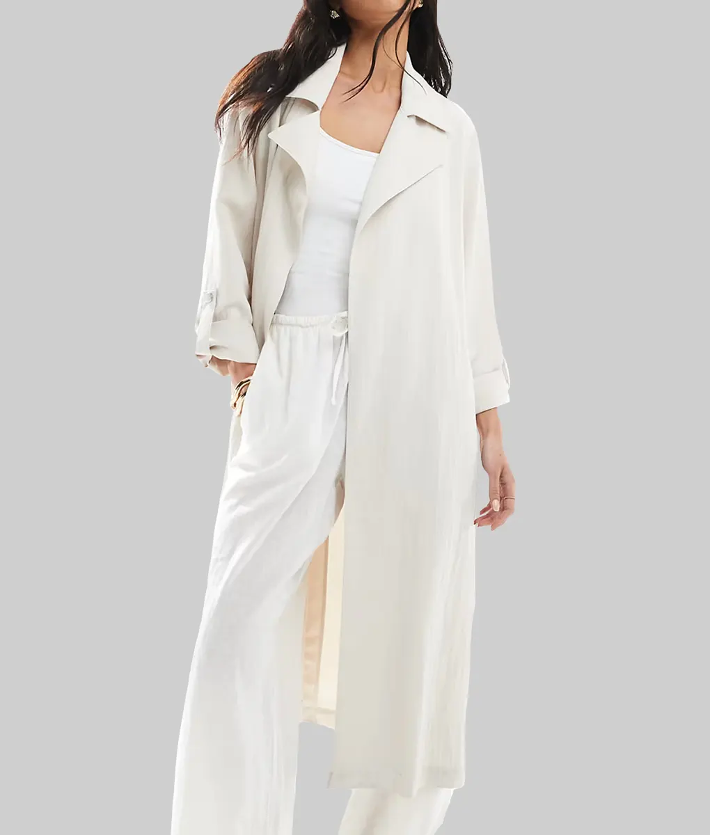 Jennifer Lopez White Belted Trench Coat-Front