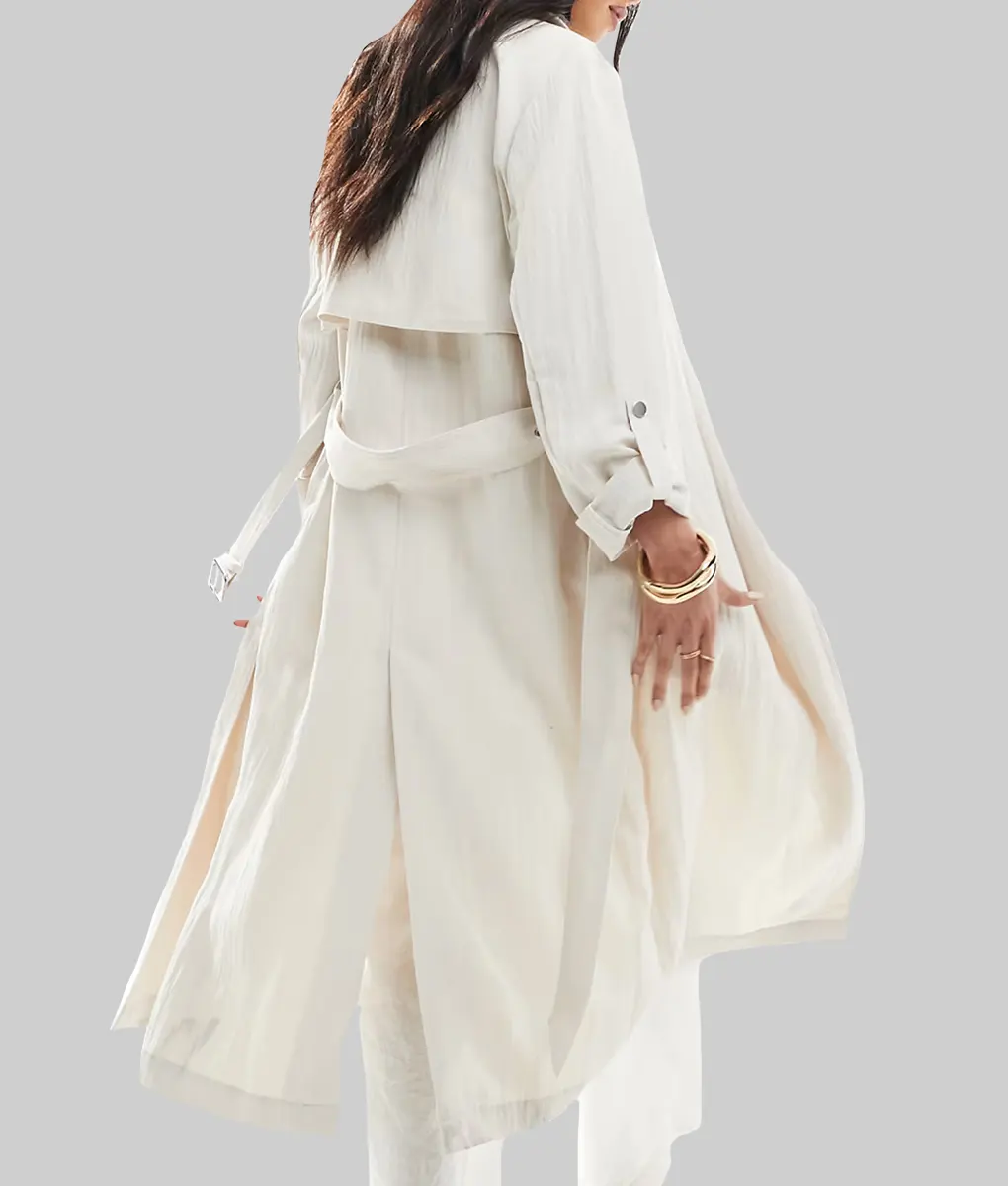 Jennifer Lopez White Belted Trench Coat-Back