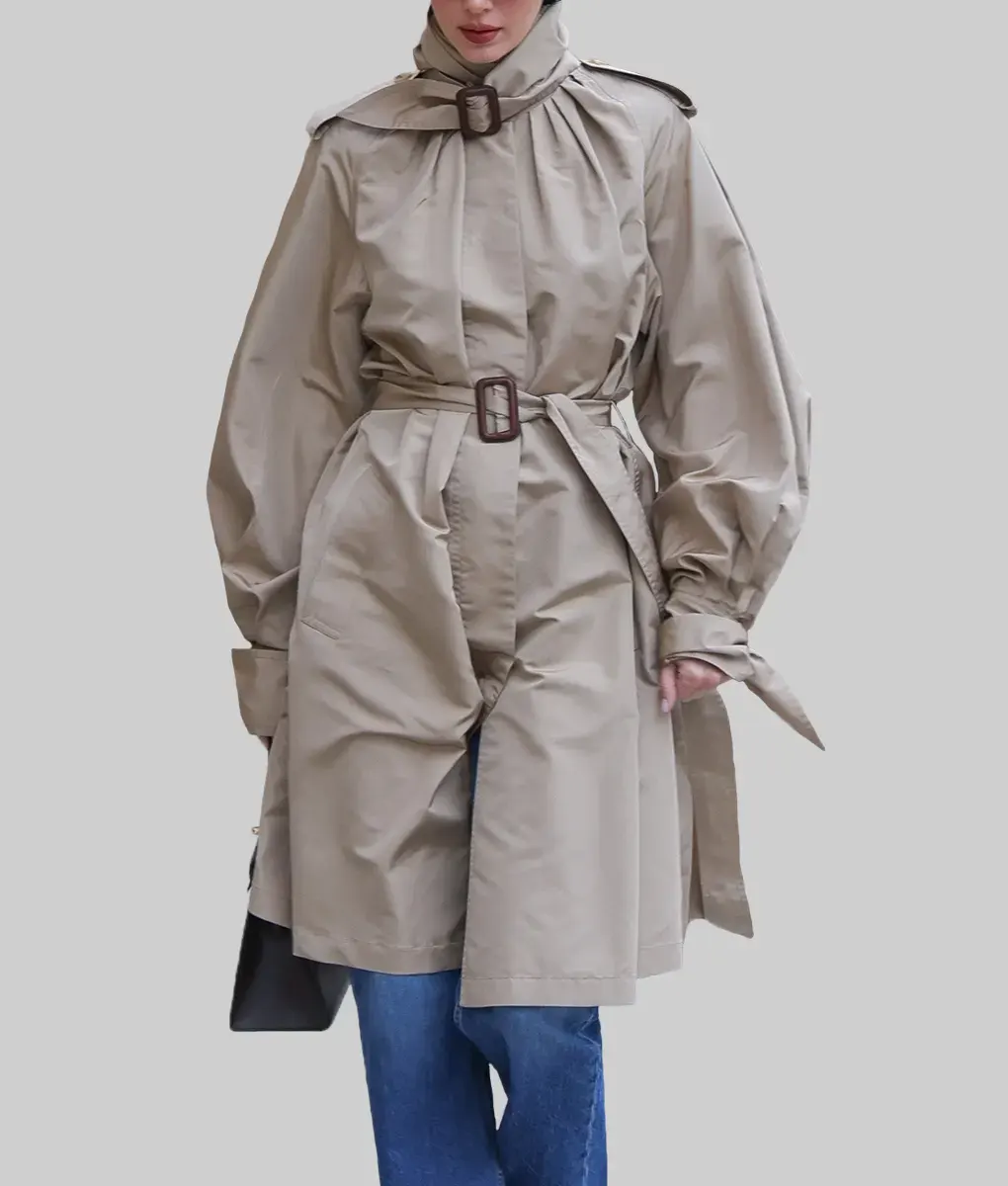 Kendall Jenner Belted Cotton Trench Coat-Front
