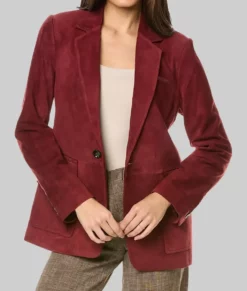 Kendall Jenner Red Suede Blazer-Front