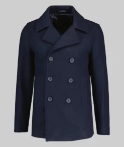 The Beauty Ashton Kutcher Blue Pea Coat-Front