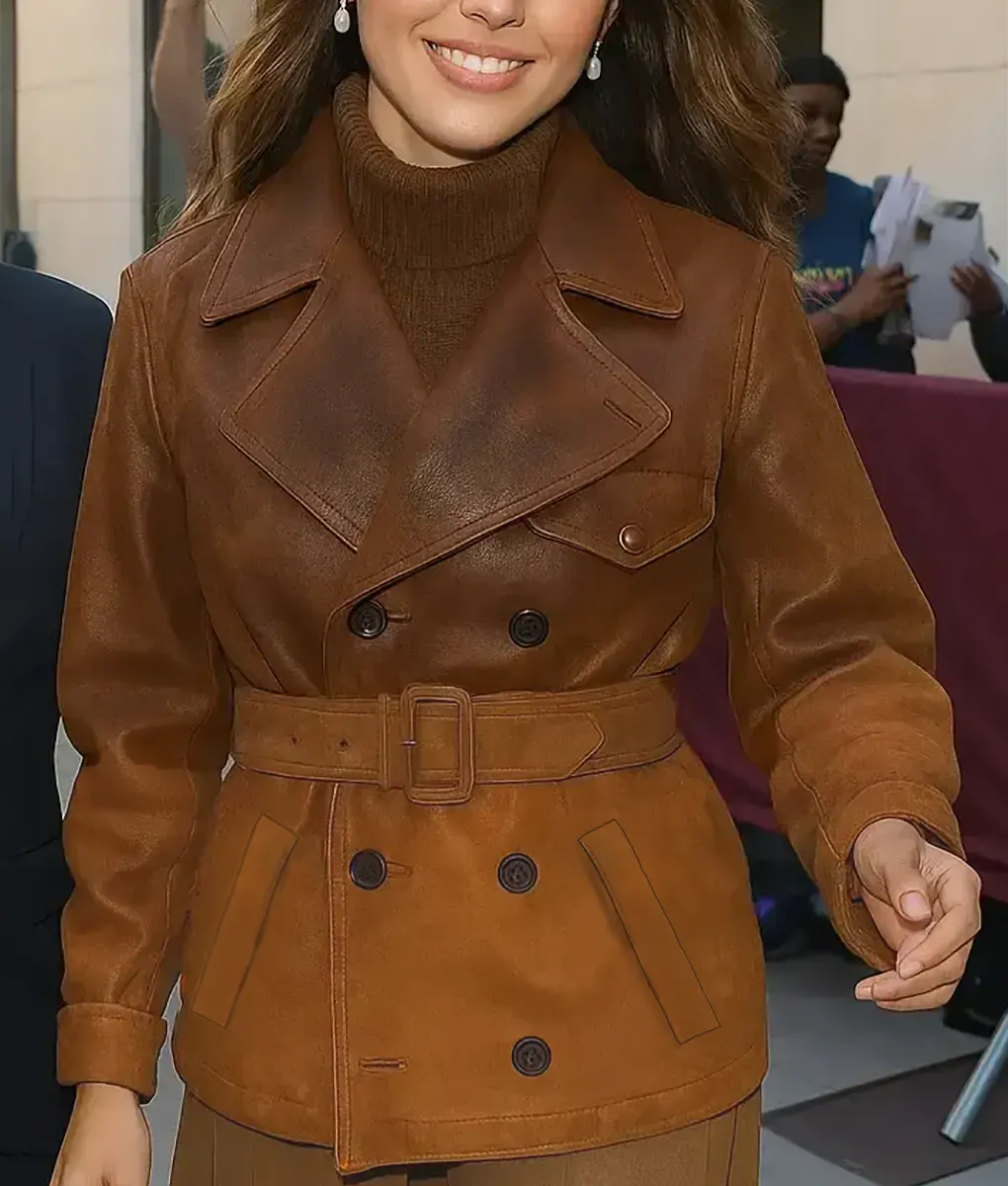 Eiza Gonzalez Double Tone Brown Leather Jacket-Front