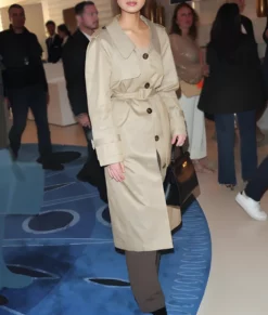 Elle Fanning Beige Trench Coat-Side